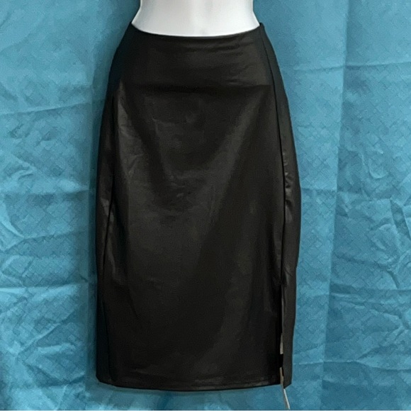 Popilush Dresses & Skirts - Black Faux Leather Midi Skirt